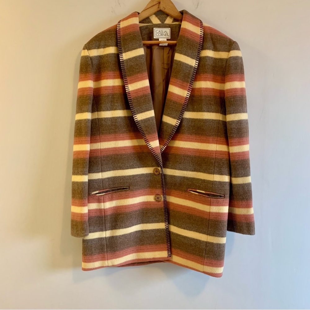 Vintage Casual Corner Women's Multicolor Striped Wool Blend Blazer Jacket
